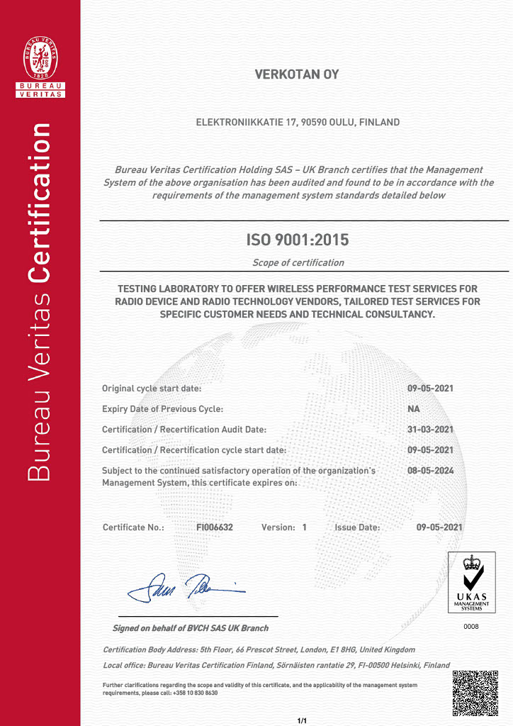 Verkotan has achieved ISO9001:2015 Quality Management System certification